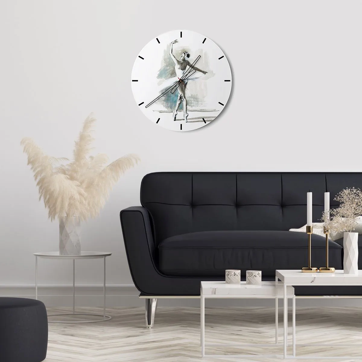Reloj de pared - Reloj de vidrio - Una bailarina con un traje blanco capturada en una pose de baile. - 30x30cm - Encantada por un cisne - Decoración de pared moderna para salón, cocina y dormitorio ARTTOR