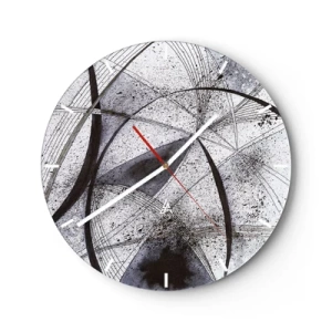 Reloj de pared - Reloj de vidrio - Abstracción en blanco y negro con líneas y manchas dinámicas. - 30x30cm - Fantasía futurista - Decoración de pared moderna para salón, cocina y dormitorio ARTTOR