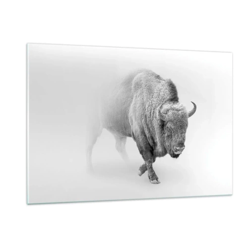 Cuadro sobre vidrio - Impresiones sobre Vidrio - Ilustración en blanco y negro de un majestuoso bisonte. - 120x80cm - Rey de la pradera - Decoración de pared moderna para salón y dormitorio ARTTOR