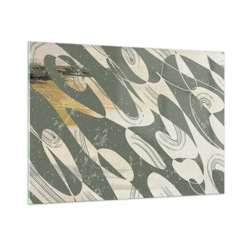 Cuadro sobre vidrio - Impresiones sobre Vidrio - Una composición verde y beige con formas orgánicas dinámicas. - 100x70cm - Abstracción rítmica - Decoración de pared moderna para salón y dormitorio ARTTOR