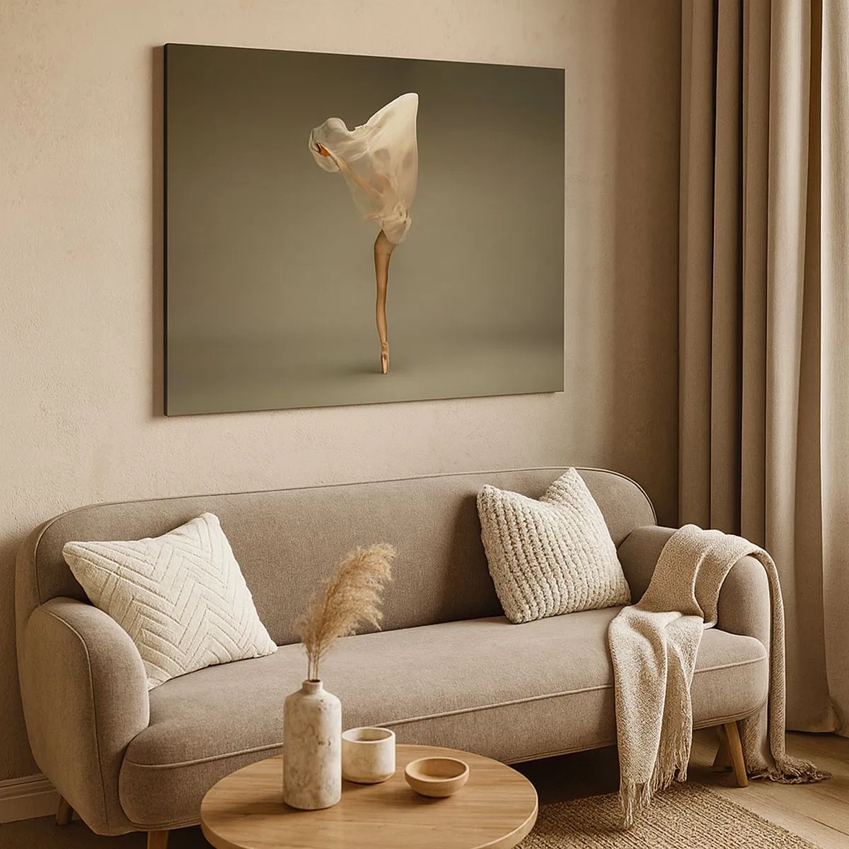 Cuadro sobre lienzo - Impresión de Imagen - Una bailarina flotando en el aire con tela. - 70x50cm - A punto de volar - Decoración de pared moderna para salón y dormitorio ARTTOR