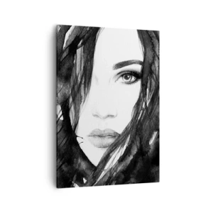 Cuadro sobre lienzo - Impresión de Imagen - Retrato de una mujer en acuarela en blanco y negro - 50x70cm - Retrato de una dama en blanco y negro - Decoración de pared moderna para salón y dormitorio ARTTOR