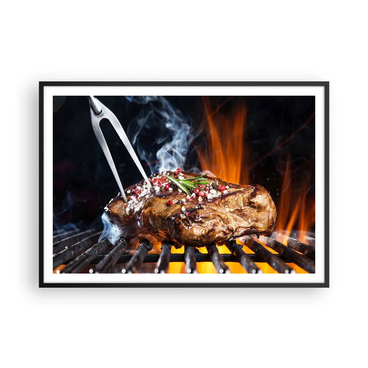 Póster en marco negro - Filete a la parrilla con especias - 100x70cm - Jugoso y fragante - Decoración de pared moderna para salón y dormitorio ARTTOR