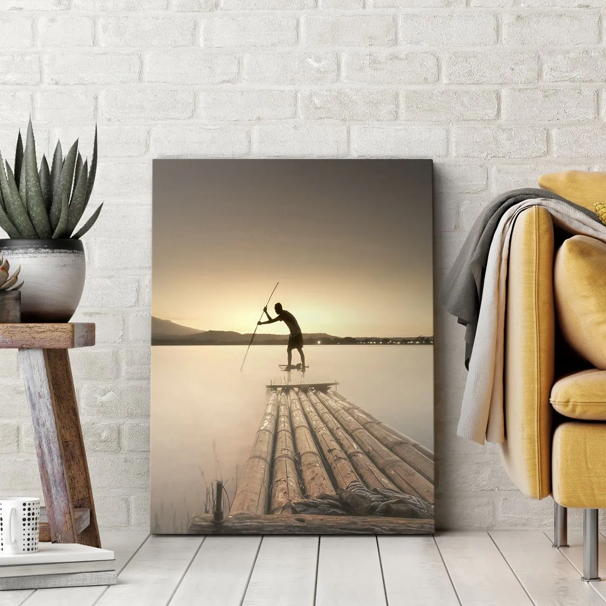 Cuadro sobre lienzo - Impresión de Imagen - Hombre en una balsa al atardecer - 70x100cm - Antes del descanso - Decoración de pared moderna para salón y dormitorio ARTTOR