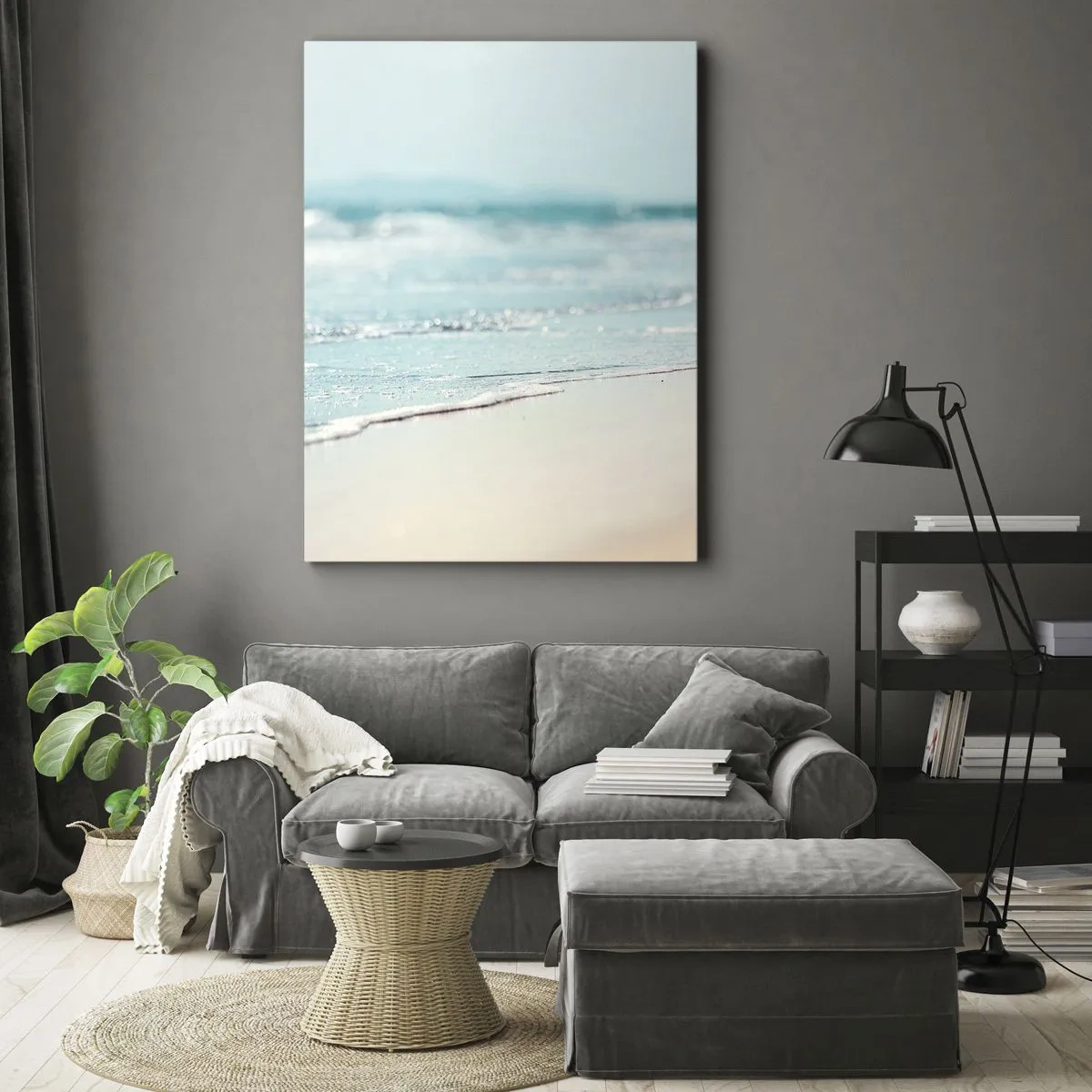 Cuadro sobre lienzo - Impresión de Imagen - Suaves olas del océano en una playa de arena - 50x70cm - Calor y brisa - Decoración de pared moderna para salón y dormitorio ARTTOR
