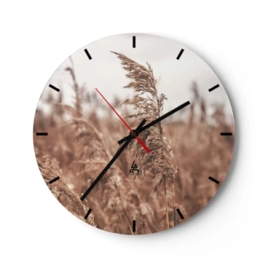 Reloj de pared - Reloj de vidrio - Hierbas otoñales meciéndose con el viento en colores naturales. - 30x30cm - El otoño ya está en los campos - Decoración de pared moderna para salón, cocina y dormitorio ARTTOR