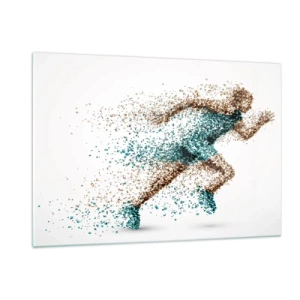 Cuadro sobre vidrio - Impresiones sobre Vidrio - Una figura de corredor formada a partir de partículas de colores. - 120x80cm - La vida es una carrera - Decoración de pared moderna para salón y dormitorio ARTTOR