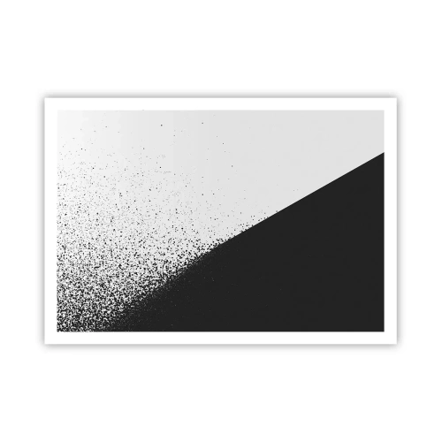Póster - Abstracción minimalista en blanco y negro con puntos dispersos. - 100x70cm - Cada vez más rápido, cada vez más alto - Decoración de pared moderna para salón y dormitorio ARTTOR