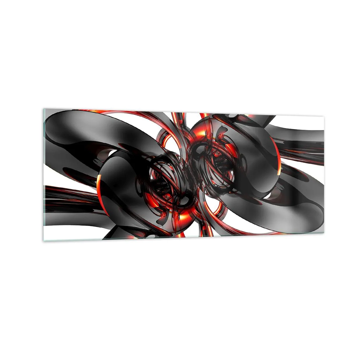 Cuadro sobre vidrio - Impresiones sobre Vidrio - Movimiento en grafito y rojo - 100x40 cm