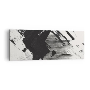 Cuadro sobre lienzo - Impresión de Imagen - Trazos abstractos de color negro sobre un fondo blanco - 140x50cm - Abstracción: la expresión del negro - Decoración de pared moderna para salón y dormitorio ARTTOR