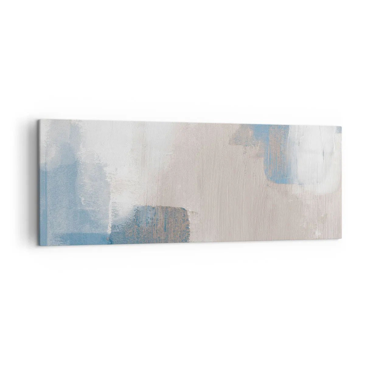 Cuadro sobre lienzo - Impresión de Imagen - Formas abstractas en tonos azules y beige. - 140x50cm - Abstracción rosa tras un velo azul - Decoración de pared moderna para salón y dormitorio ARTTOR