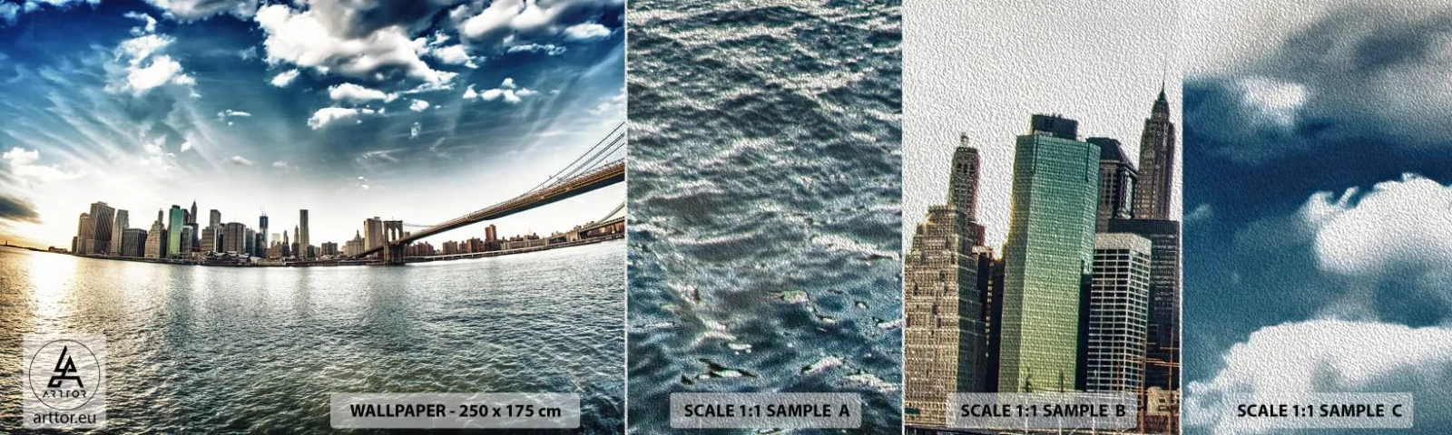 Muestra de fotomural Premium Sand - Isla de cristal - Ciudad, Nueva York, Arquitectura - 100x30 cm