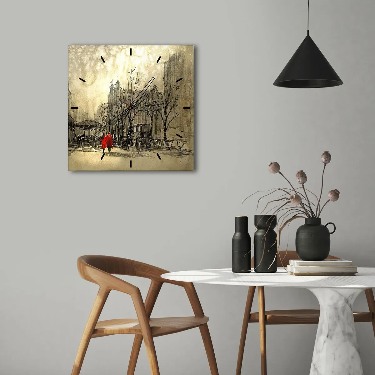 Reloj de pared - Reloj de vidrio - Cita en la niebla de Londres - 40x40 cm