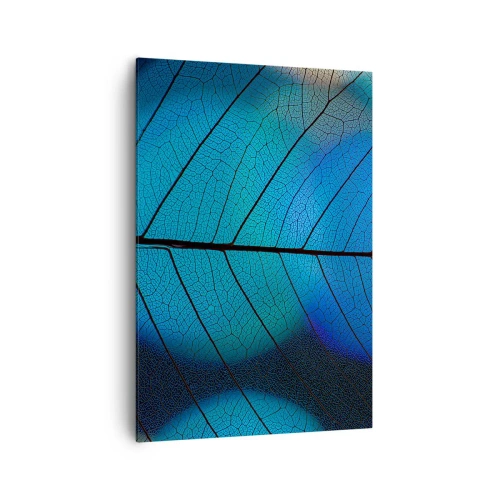 Cuadro sobre lienzo - Impresión de Imagen - Primer plano de una hoja azul con detalle de vena visible - 70x100cm - Construcción intrincada - Decoración de pared moderna para salón y dormitorio ARTTOR