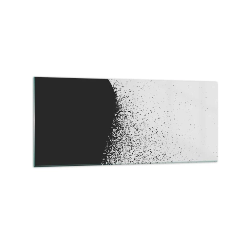 Cuadro sobre vidrio - Impresiones sobre Vidrio - Patrón abstracto con partículas negras sobre un fondo claro - 120x50cm - El movimiento de las partículas - Decoración de pared moderna para salón y dormitorio ARTTOR