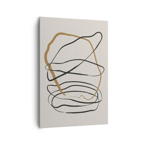 Cuadro sobre lienzo - Impresión de Imagen - Líneas artísticas en negro y dorado sobre un fondo claro. - 70x100cm - Composición: danza lineal - Decoración de pared moderna para salón y dormitorio ARTTOR