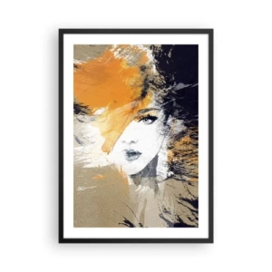 Póster en marco negro - Retrato de una mujer en estilo artístico con acentos naranjas. - 50x70cm - Y se convierte en luz - Decoración de pared moderna para salón y dormitorio ARTTOR