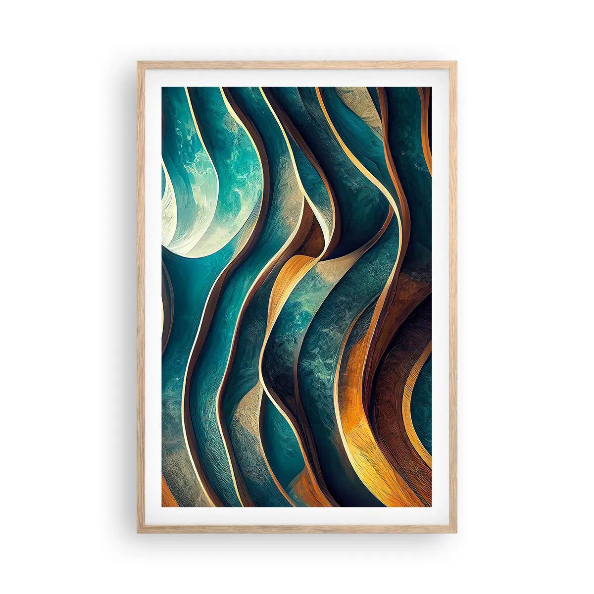 Póster en marco roble claro - Meandros de azul - 61x91 cm