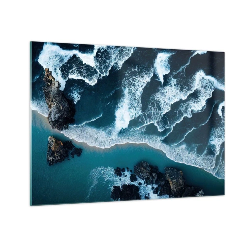 Cuadro sobre vidrio - Impresiones sobre Vidrio - Olas del mar rompiendo contra la costa rocosa - 70x50cm - Rodeadas por las olas - Decoración de pared moderna para salón y dormitorio ARTTOR