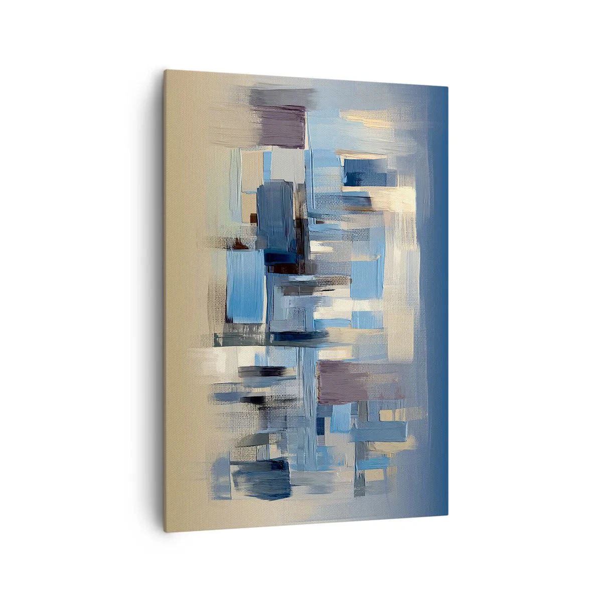 Cuadro sobre lienzo - Impresión de Imagen - Formas geométricas en tonos azules y beige. - 70x100cm - Construcción azul - Decoración de pared moderna para salón y dormitorio ARTTOR