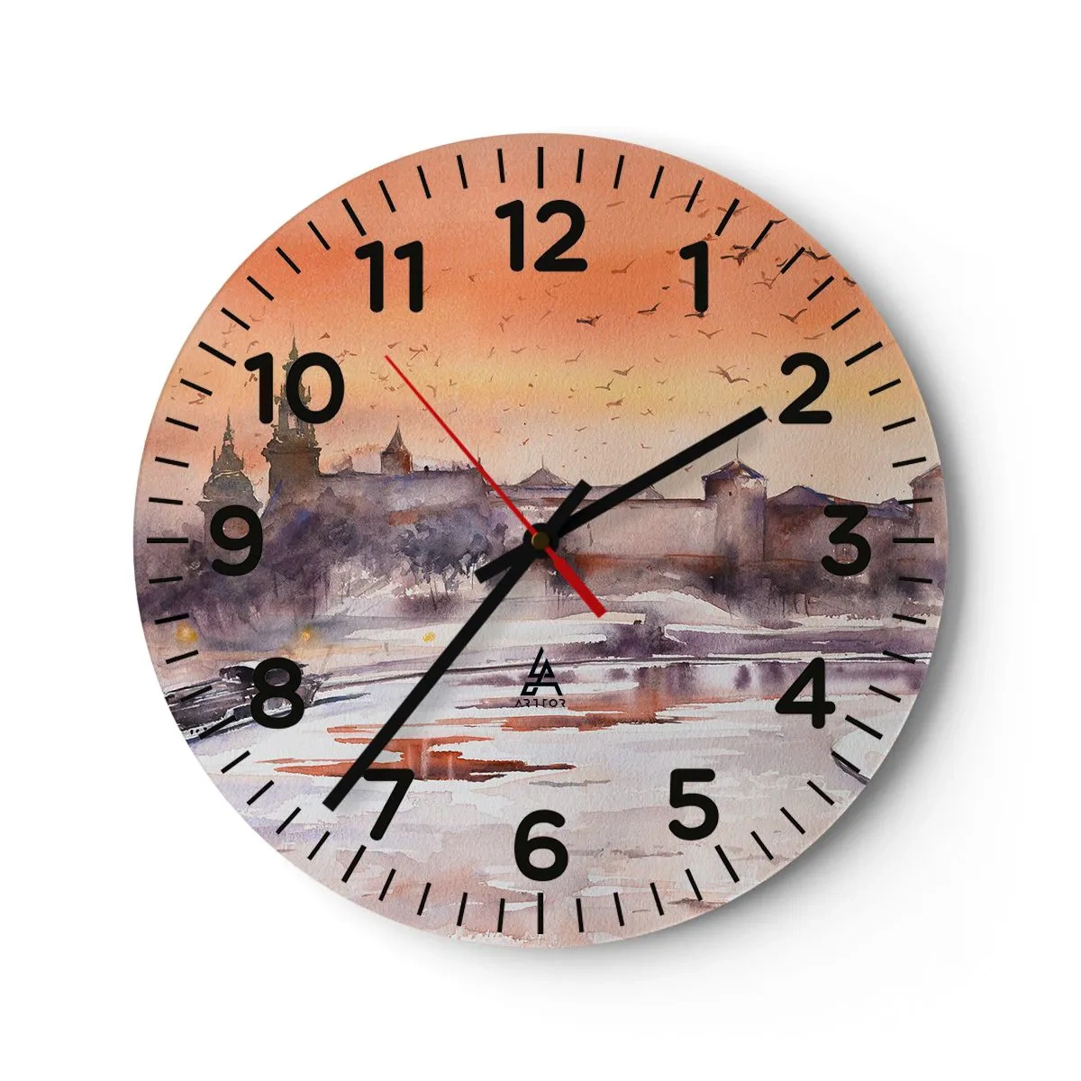 Reloj de pared - Reloj de vidrio - Atardecer real - 30x30 cm