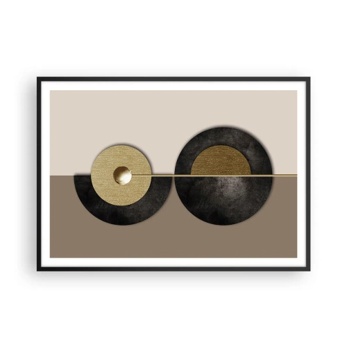 Póster en marco negro - Círculos abstractos en tonos dorados y marrones. - 100x70cm - Variaciones en torno a un círculo - Decoración de pared moderna para salón y dormitorio ARTTOR