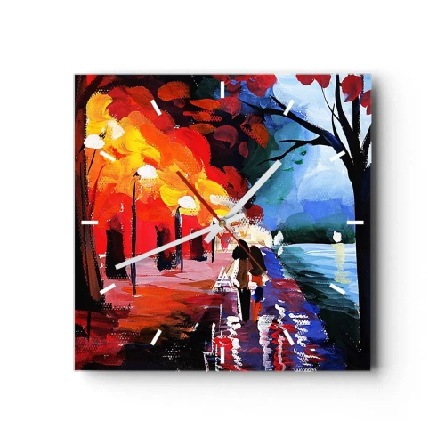 Reloj de pared - Reloj de vidrio - Un paseo otoñal por el sendero con vistas al agua. - 30x30cm - Otoño en el parque - Decoración de pared moderna para salón y dormitorio ARTTOR