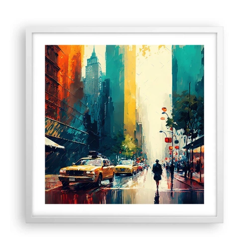 Póster en marco blanco - Nueva York - hasta la lluvia es colorida - 50x50 cm