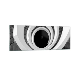 Cuadro sobre vidrio - Impresiones sobre Vidrio - Escalera de caracol en blanco y negro de estilo moderno. - 140x50cm - Hacia el origen - Decoración de pared moderna para salón y dormitorio ARTTOR