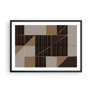 Póster en marco negro - Patrones geométricos en tonos marrones con líneas doradas. - 70x50cm - Un mosaico de marrones y dorados - Decoración de pared moderna para salón y dormitorio ARTTOR
