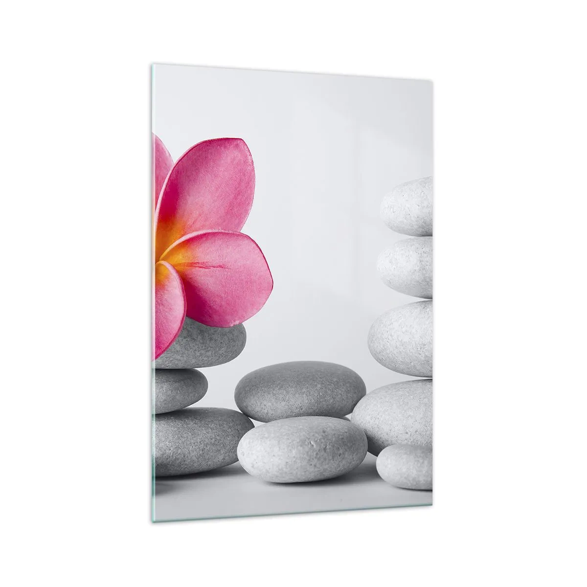 Cuadro sobre vidrio - Impresiones sobre Vidrio - Flor rosa sobre piedras de estilo zen - 70x100cm - Piedra sobre piedra, y sobre esta piedra.... - Decoración de pared moderna para salón y dormitorio ARTTOR