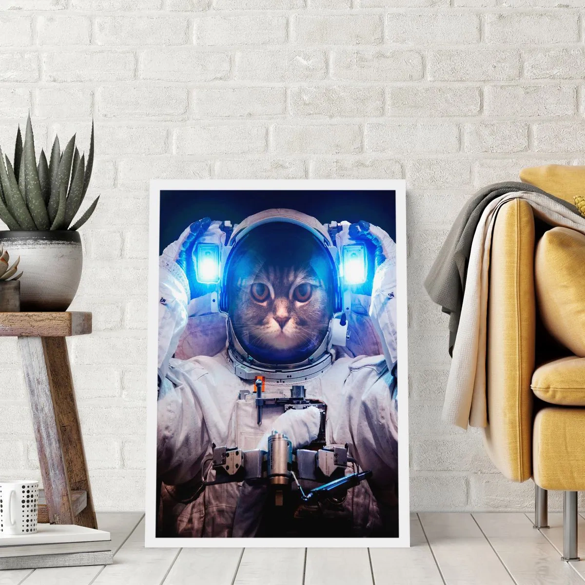Póster - Gato astronauta con traje espacial completo - 50x70cm - Houston, tienes un problema. - Decoración de pared moderna para salón y dormitorio ARTTOR