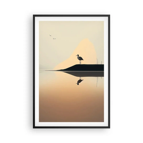 Póster en marco negro - Un caballero en el lago - 61x91 cm