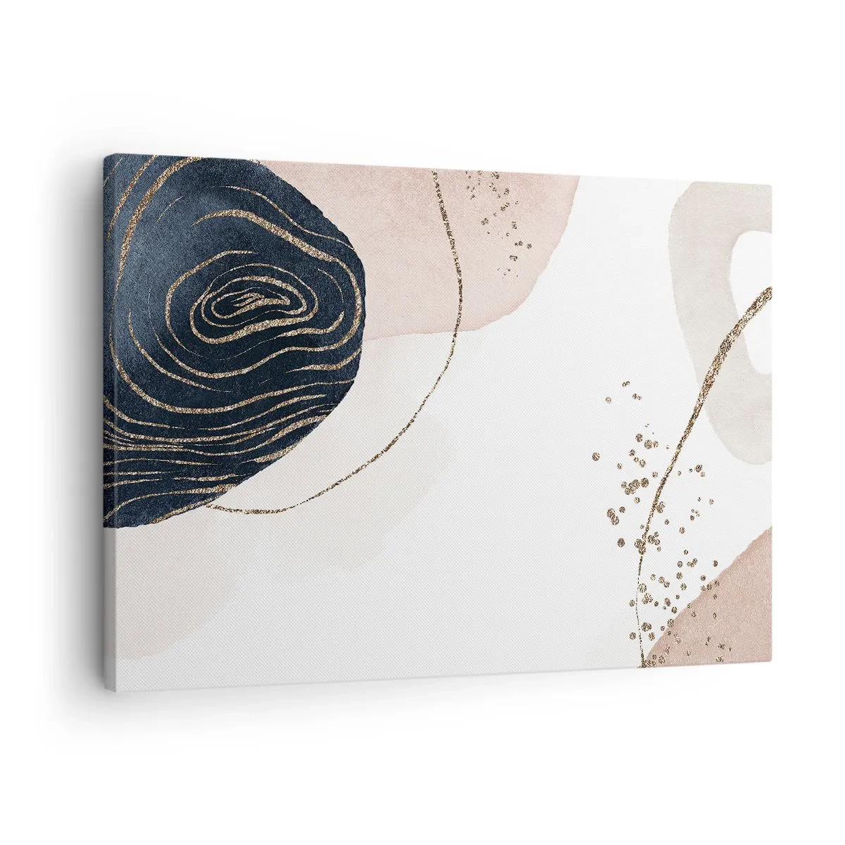 Cuadro sobre lienzo - Impresión de Imagen - Formas abstractas en tonos beige y azul marino con detalles dorados. - 70x50cm - Todo fluye - Decoración de pared moderna para salón y dormitorio ARTTOR