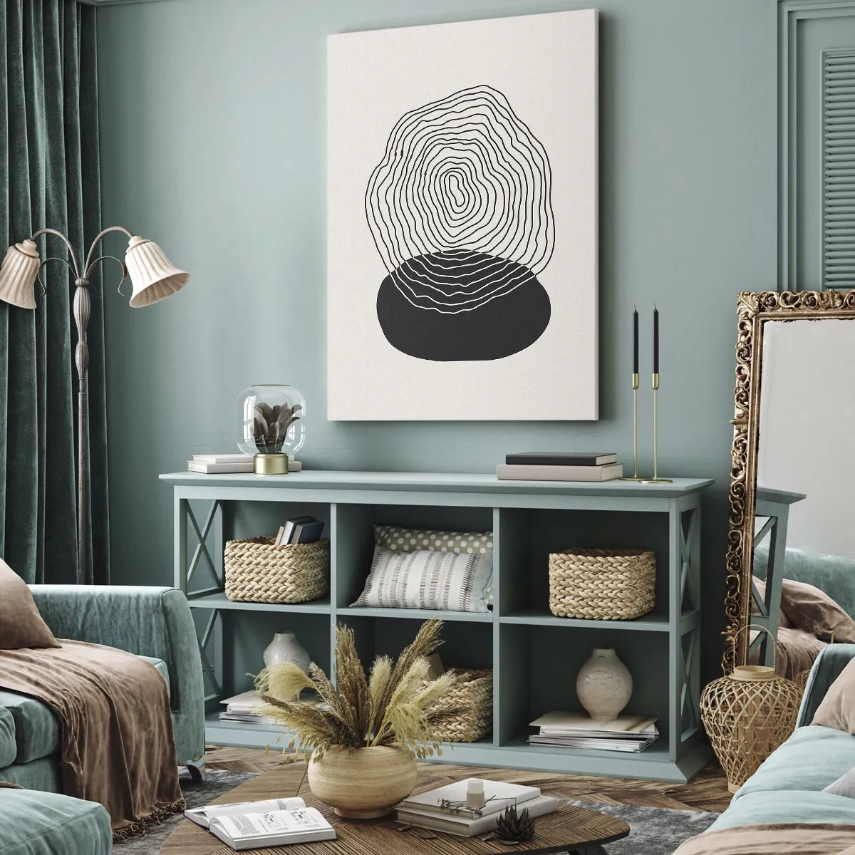 Cuadro sobre lienzo - Impresión de Imagen - Patrón abstracto con líneas y formas en blanco y negro. - 50x70cm - Persistencia y vibración - Decoración de pared moderna para salón y dormitorio ARTTOR