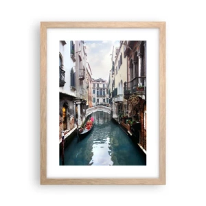 Póster en marco roble claro - Paisaje veneciano con góndola y puente - 30x40 cm