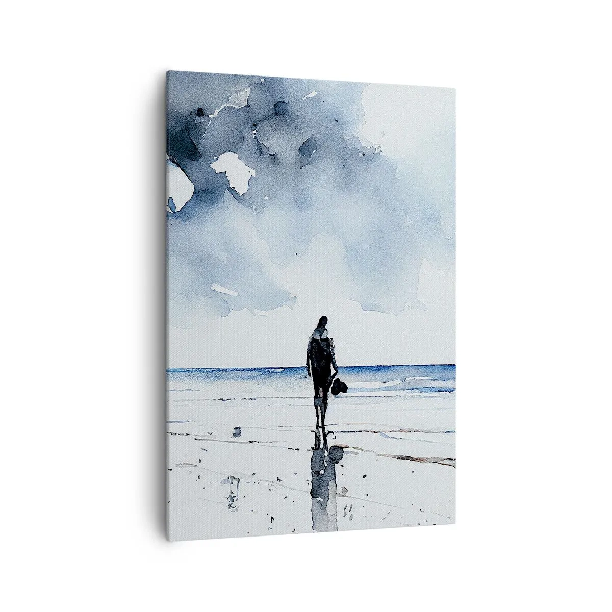 Cuadro sobre lienzo - Impresión de Imagen - Una figura en una playa en un entorno de mar tranquilo. - 70x100cm - Conversación con el mar - Decoración de pared moderna para salón y dormitorio ARTTOR