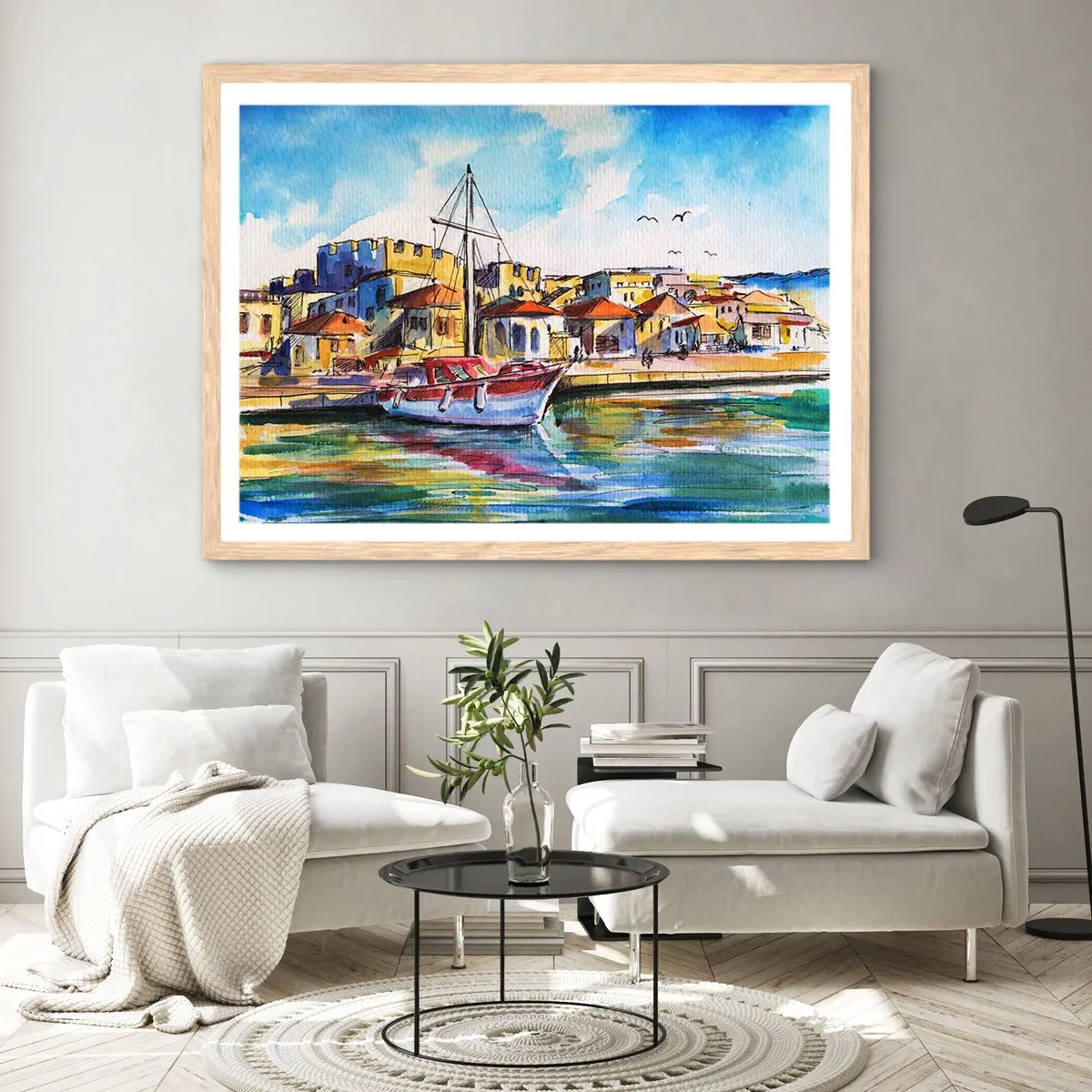Póster en marco roble claro - Tarde de arco iris - 100x70 cm