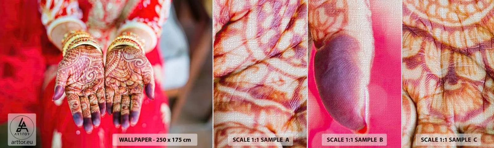 Muestra de fotomural Premium Canvas - Ritual con las manos - manos de mujer, Diseños orientales, India - 100x30 cm