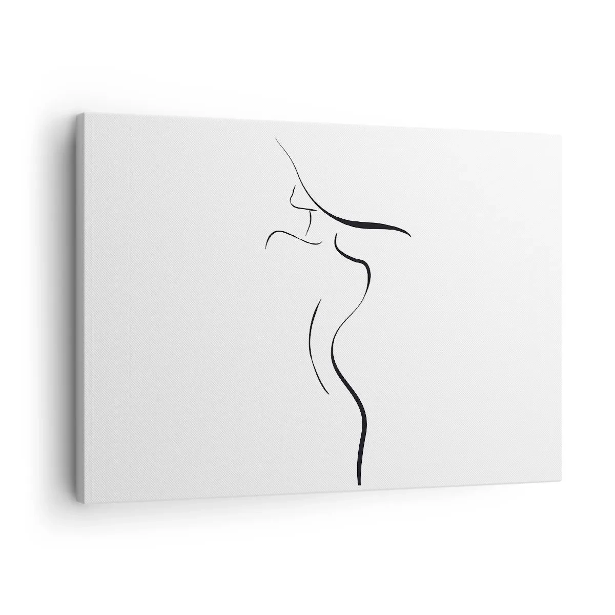 Cuadro sobre lienzo - Impresión de Imagen - Contorno minimalista de una silueta femenina sobre un fondo blanco. - 70x50cm - Escurridiza como una ola - Decoración de pared moderna para salón y dormitorio ARTTOR