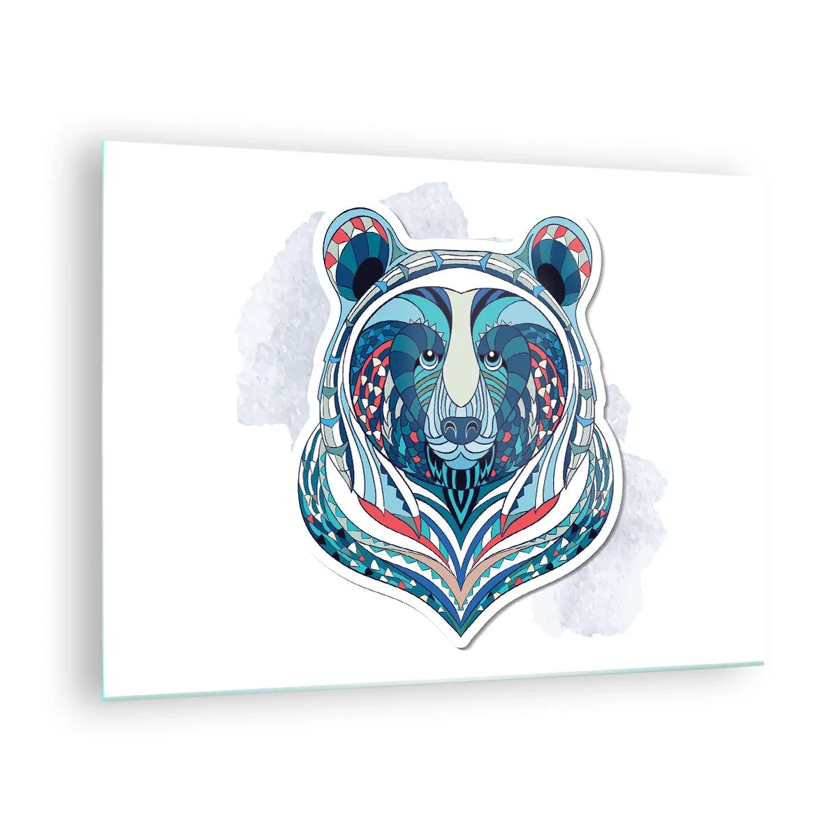 Cuadro sobre vidrio - Impresiones sobre Vidrio - Un retrato geométrico y colorido de un oso de peluche. - 70x50cm - ¡Viva Groenlandia! - Decoración de pared moderna para salón y dormitorio ARTTOR