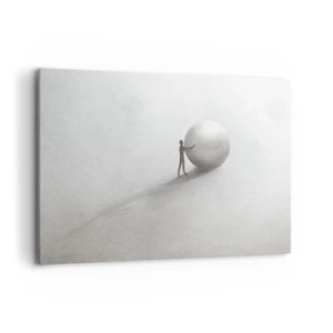 Cuadro sobre lienzo - Impresión de Imagen - Una figura minimalista con una pelota sobre un fondo claro y monocromático. - 100x70cm - El juego de la vida - Decoración de pared moderna para salón y dormitorio ARTTOR