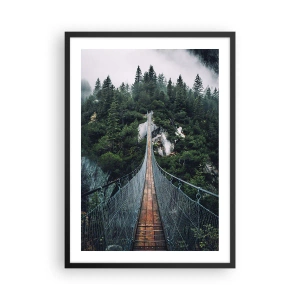 Póster en marco negro - Un puente colgante a través de un bosque denso y brumoso. - 50x70cm - Solo para águilas - Decoración de pared moderna para salón y dormitorio ARTTOR