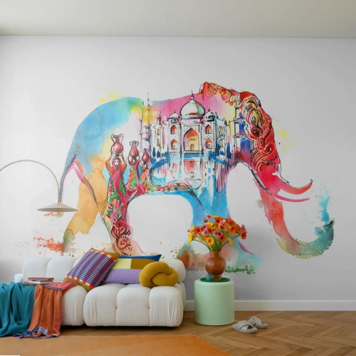 Fotomural Autadhesivo Deluxe Sticker - India: el aura del amor - Abstracción, Elefante, India - 350x256 cm