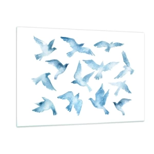 Cuadro sobre vidrio - Impresiones sobre Vidrio - Ilustración de pájaros azules sobre un fondo blanco - 120x80cm - Pájaros azules - Decoración de pared moderna para salón y dormitorio ARTTOR