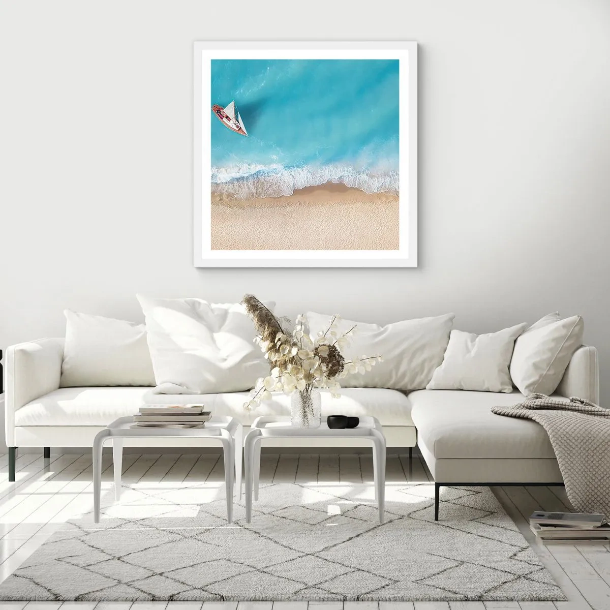 Póster en marco blanco - Frontera celeste y dorada - 30x30 cm