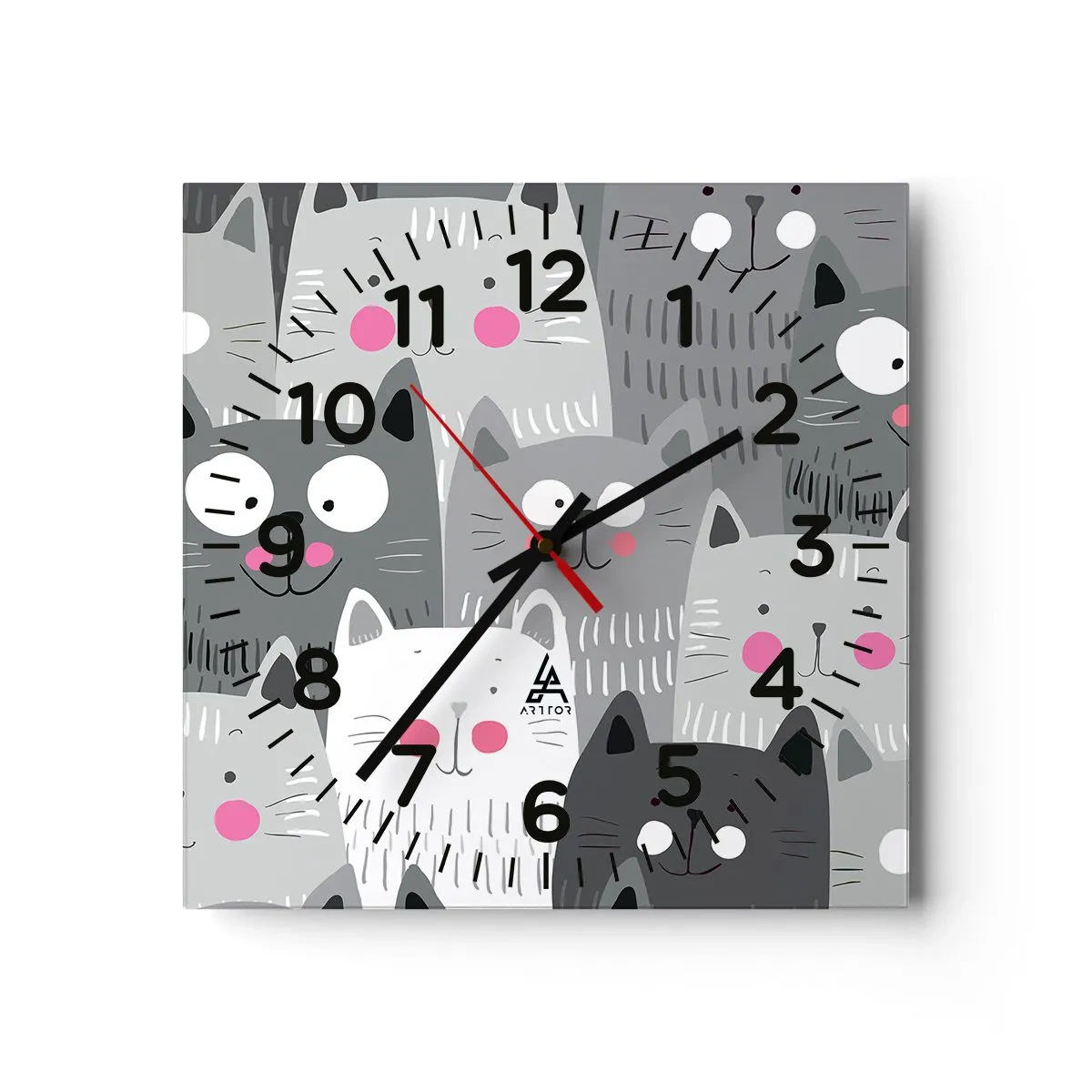 Reloj de pared - Reloj de vidrio - El mundo de los gatos - 40x40 cm