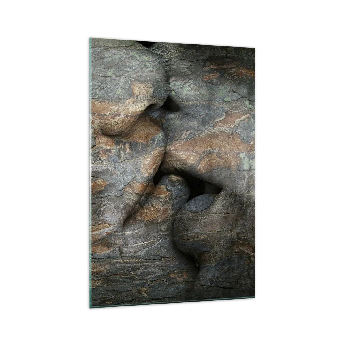 Cuadro sobre vidrio - Impresiones sobre Vidrio - Un motivo artístico de un rostro tallado en roca con efecto de textura natural. - 70x100cm - Juntos para siempre - Decoración de pared moderna para salón y dormitorio ARTTOR