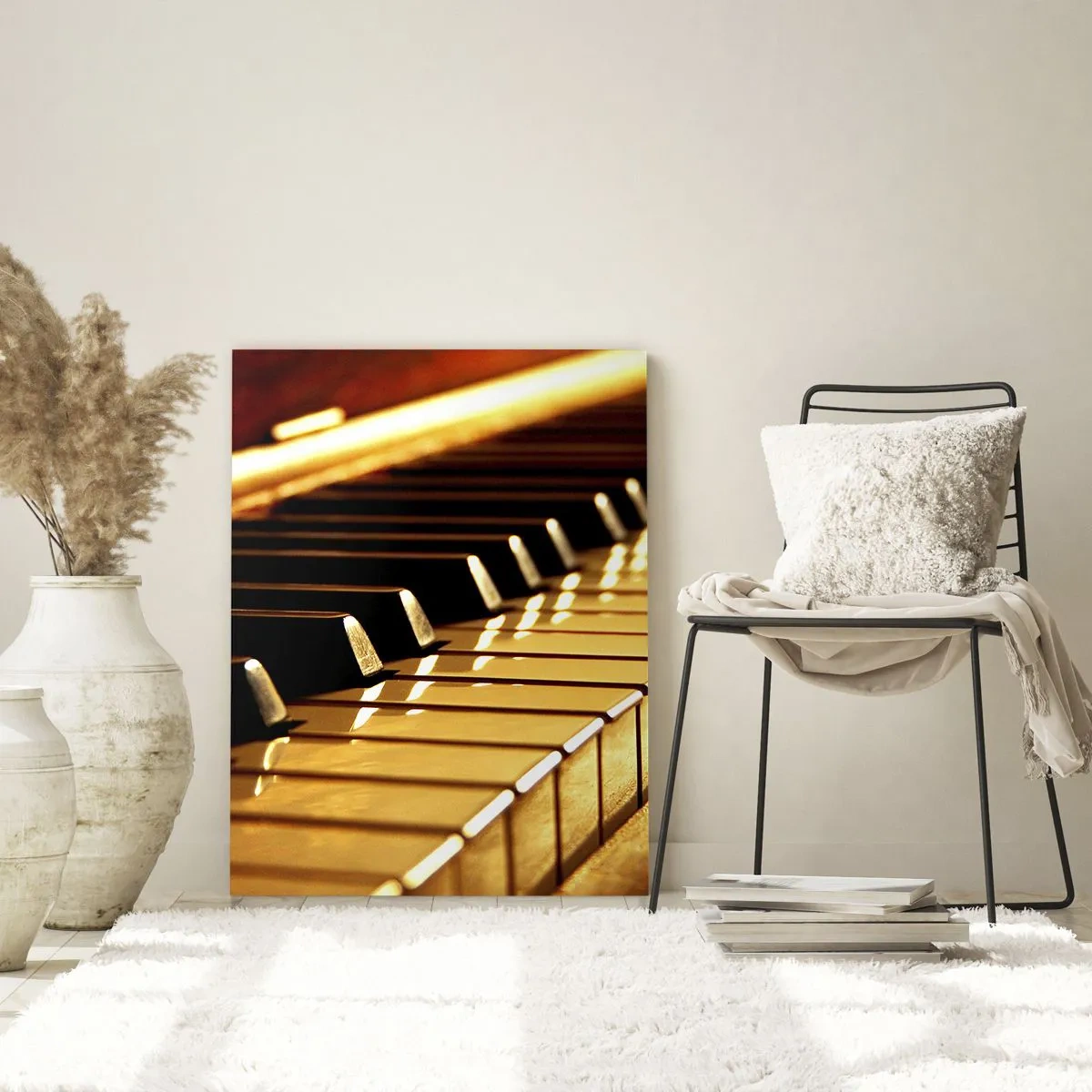 Cuadro sobre vidrio - Impresiones sobre Vidrio - Primer plano de las teclas del piano bajo una luz cálida - 50x70cm - Posibilidades ilimitadas - Decoración de pared moderna para salón y dormitorio ARTTOR