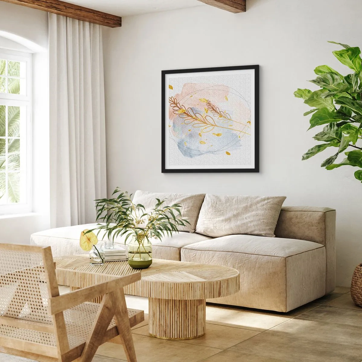 Póster en marco negro - Ráfaga dorada - 40x40 cm